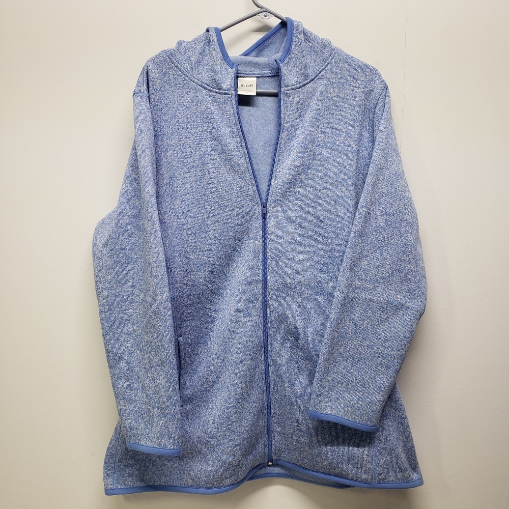 Blair Fleece Full Zip Long Sleeve Hoodie Sweater Plus Size XL Blue Cozy Pockets